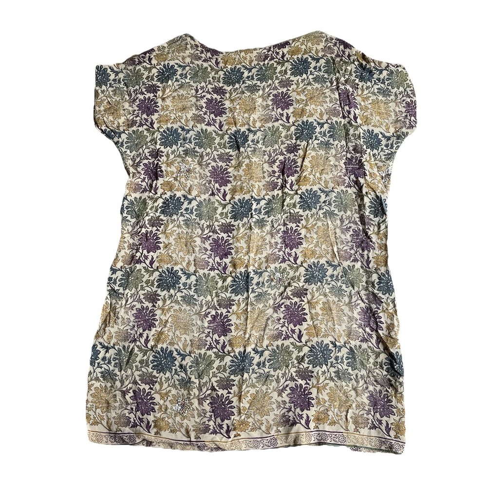 Indie Ella 100% Silk Floral Tunic Top Mini Dress Coverup Lightweight Beaded